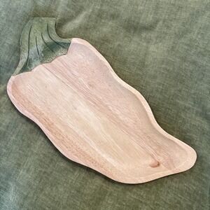 VTG Clay Art‎ Wooden Platter Shape of Pepper Dated 1998 Veggie Platter Appetizer